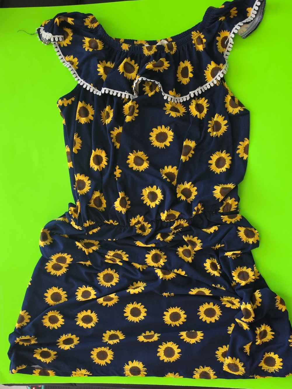 Girls Navy Sunflower Off-Shoulder Dress